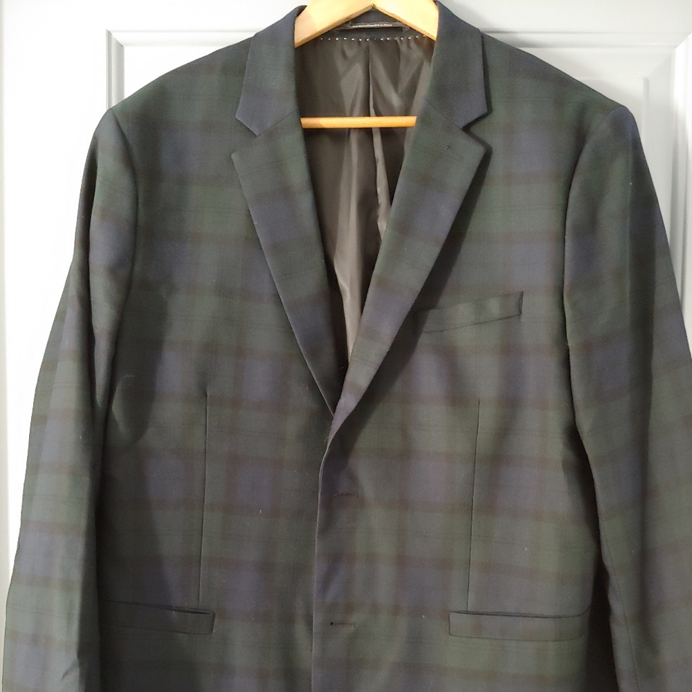 Men's Blue And Green Plaid Blazer